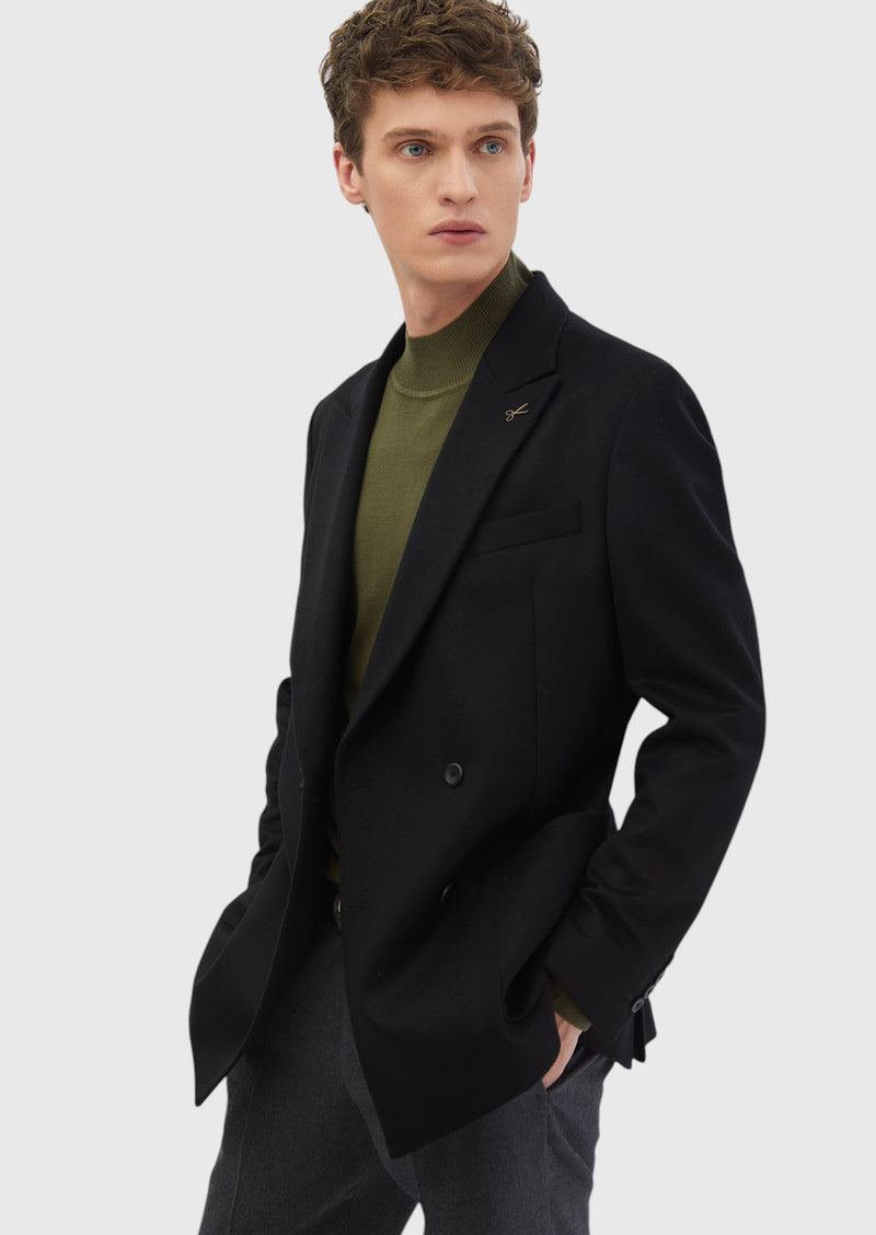 Siyah Düz Comfort Fit %100 Yün Ceket