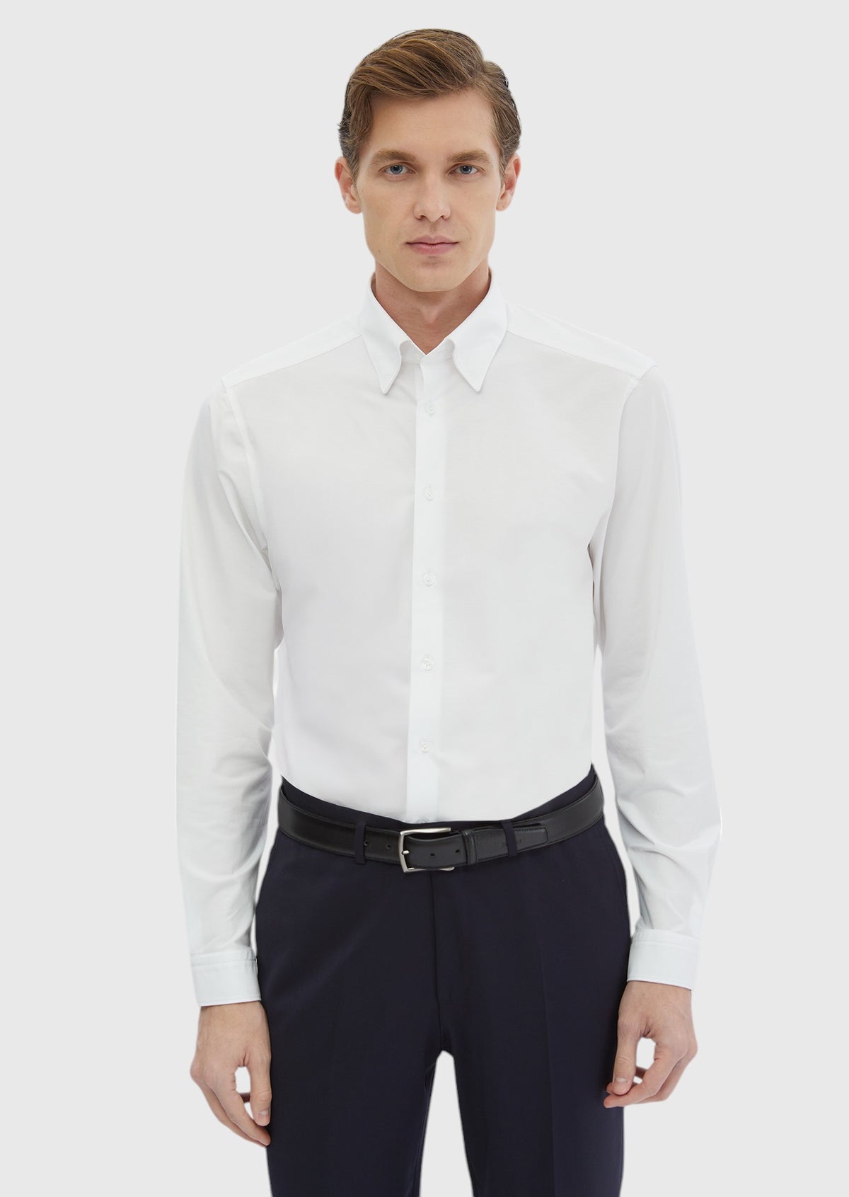 Beyaz Düz Casual Fit Uzun Casual Pamuk Karışımlı Gömlek