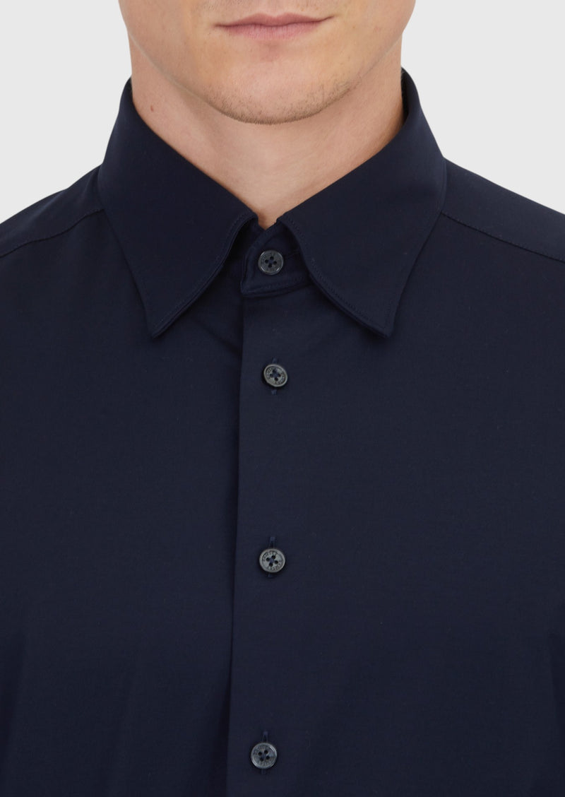Lacivert Düz Casual Fit Uzun Casual Pamuk Karışımlı Gömlek