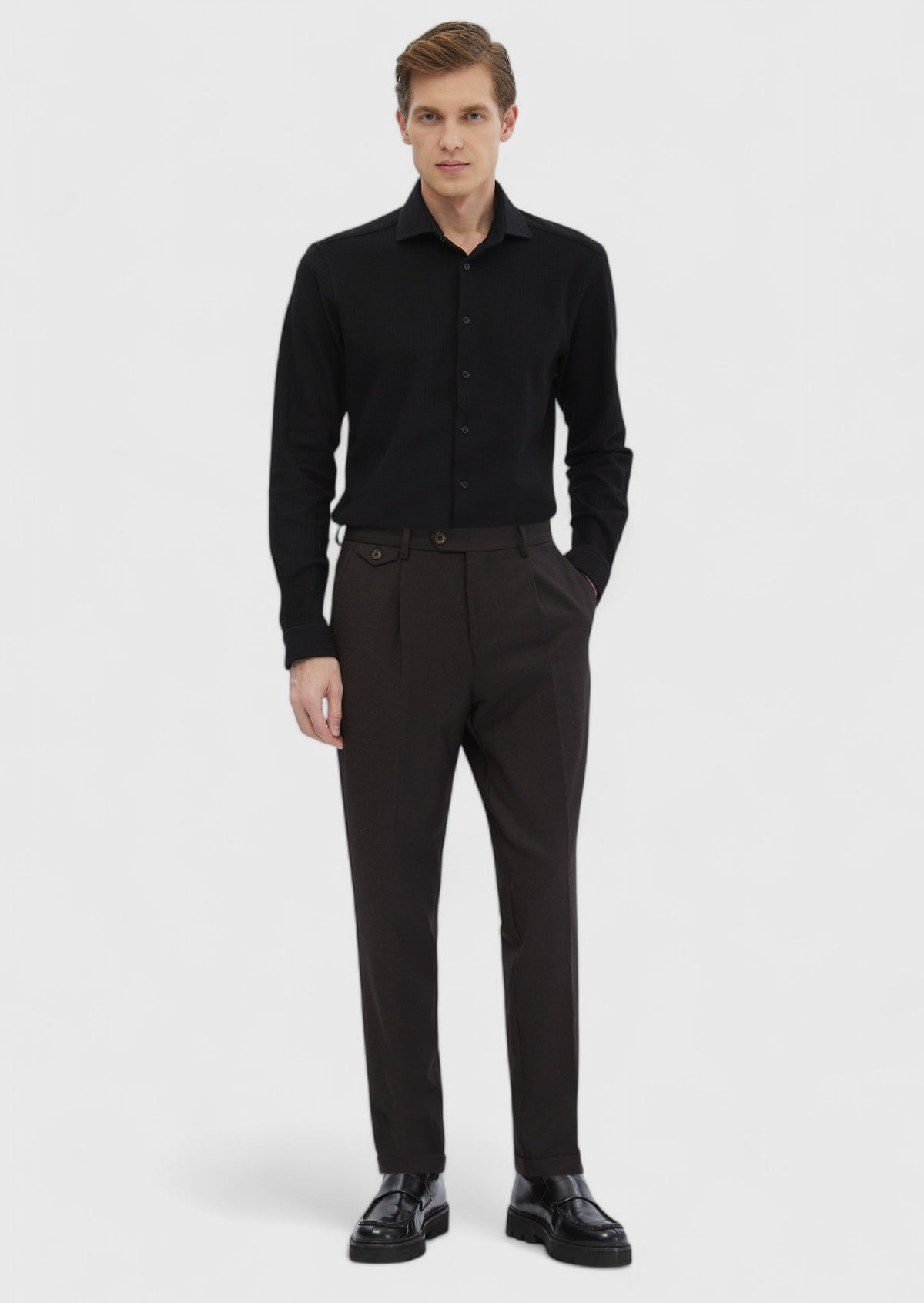 Siyah Çizgili Casual Fit Uzun Casual %100 Pamuk Gömlek
