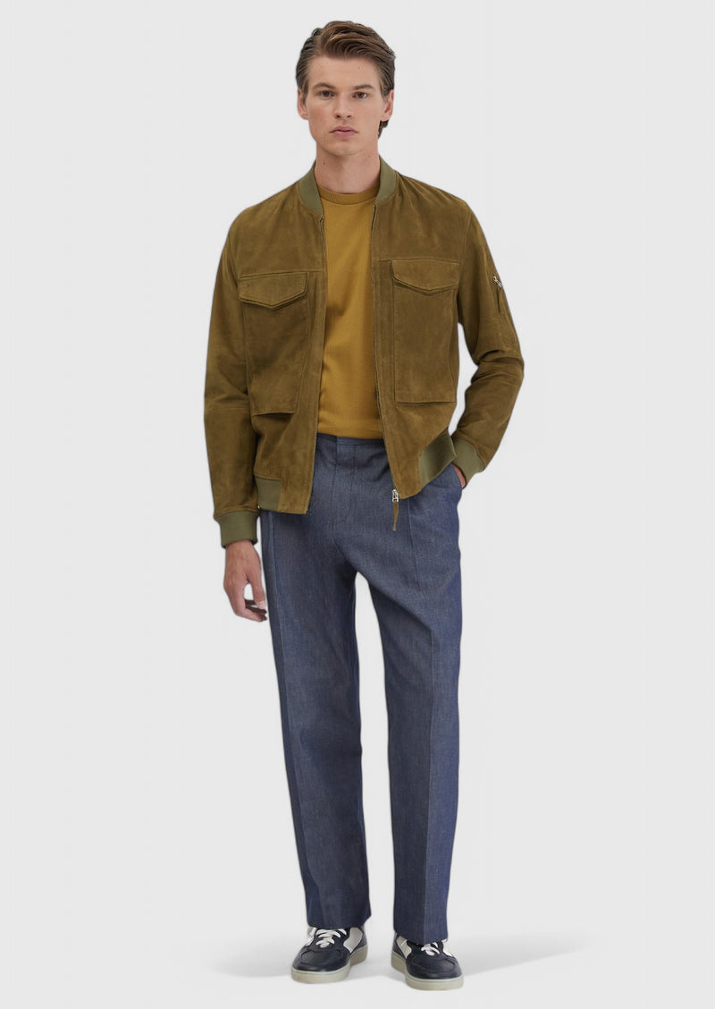 Yağ Yeşili Regular Fit Dik Yaka Casual Deri Mont