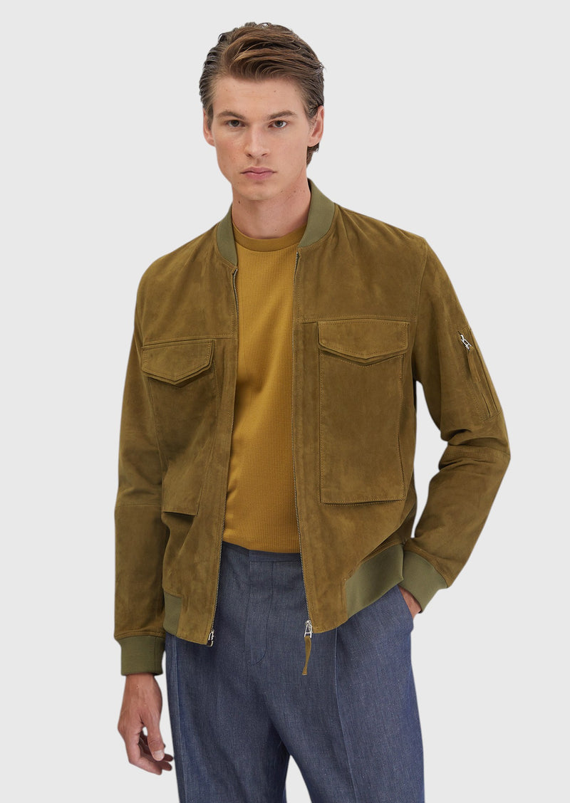 Yağ Yeşili Regular Fit Dik Yaka Casual Deri Mont