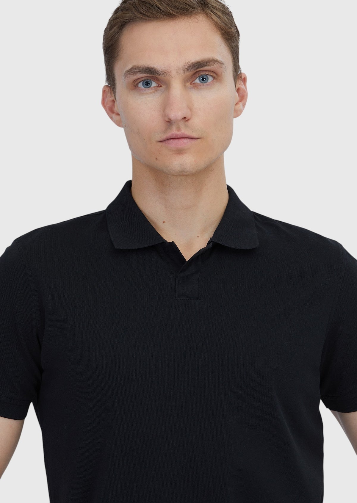 Siyah Düz Polo Yaka %100 Pamuk T-Shirt