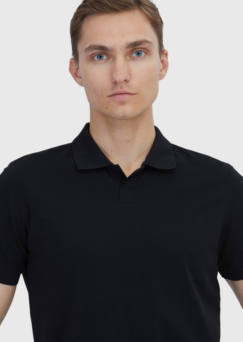 Siyah Düz Polo Yaka %100 Pamuk T-Shirt