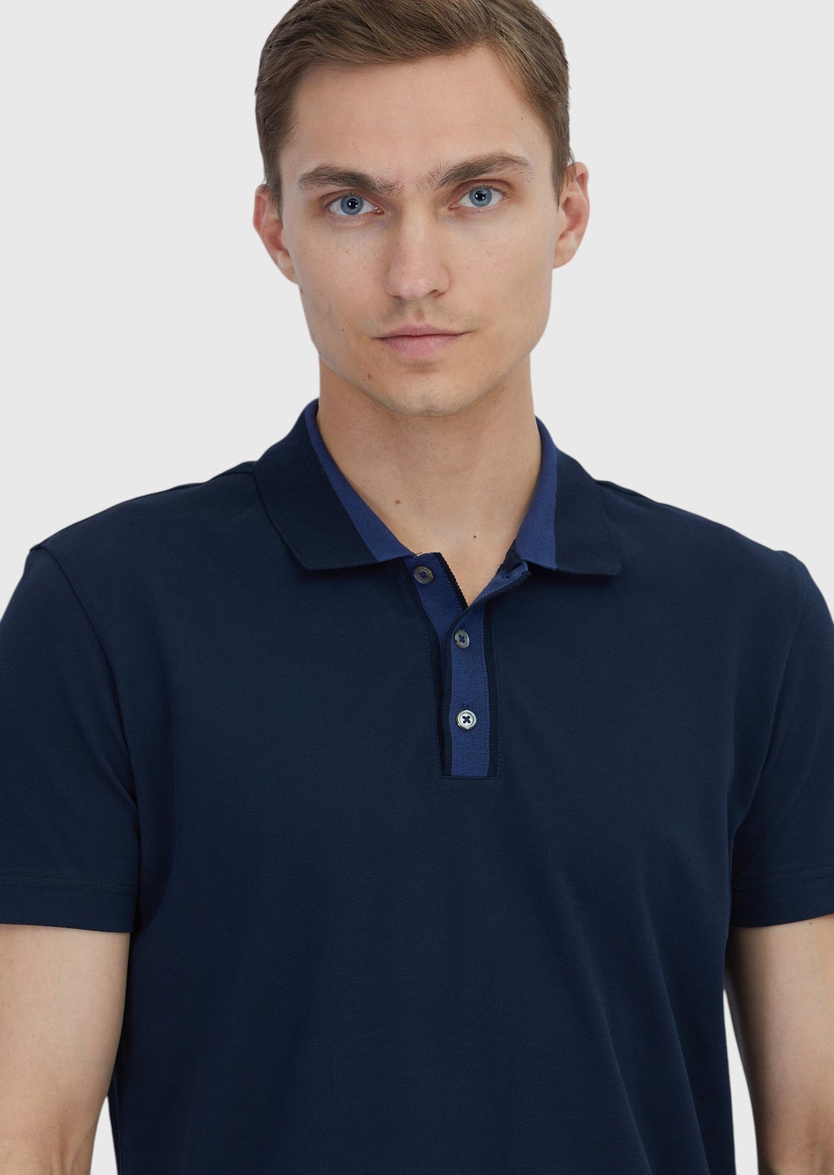 Lacivert Düz Polo Yaka %100 Pamuk T-Shirt