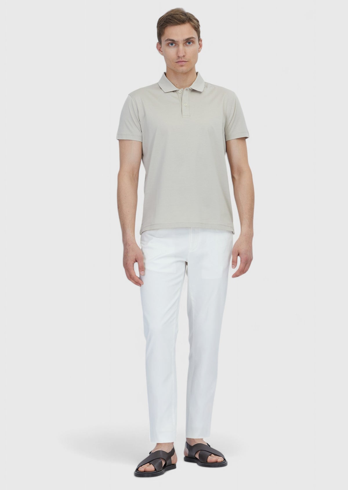 Bej Düz Polo Yaka %100 Pamuk T-Shirt