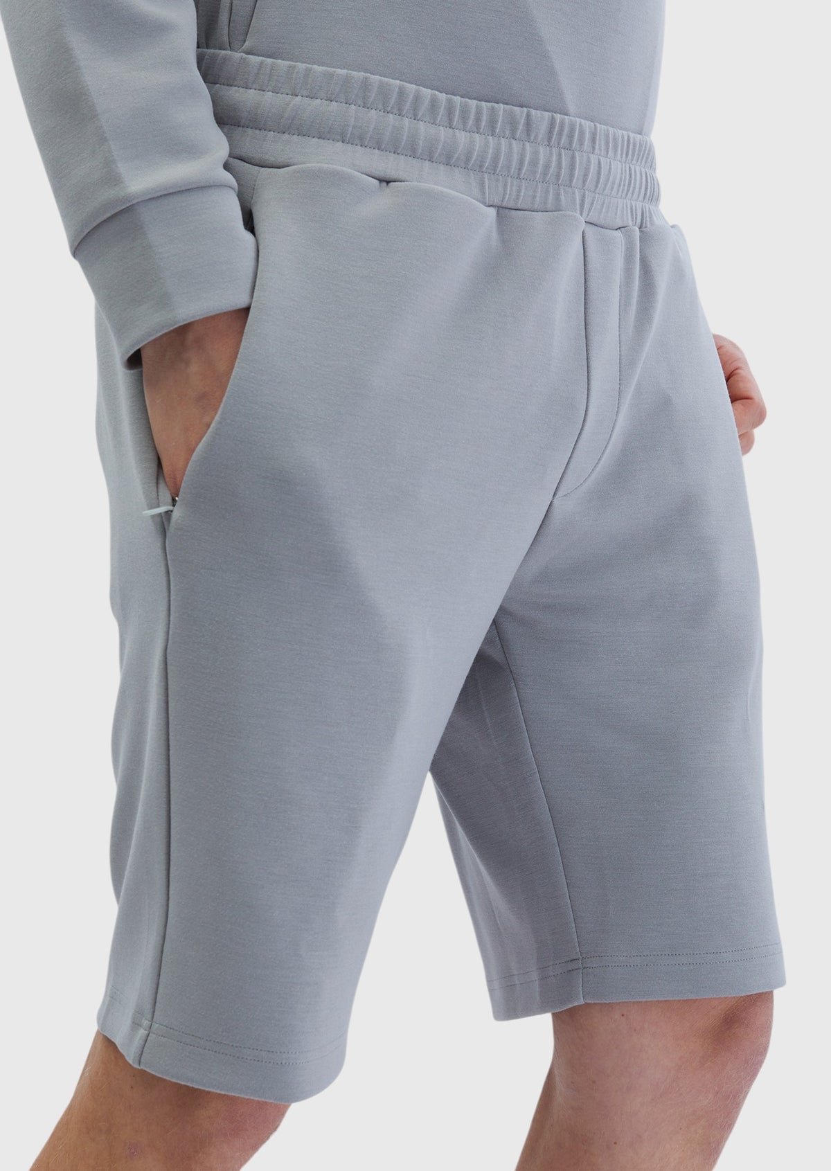 Açık Gri Düz Örme Jogging Fit Spor Bermuda