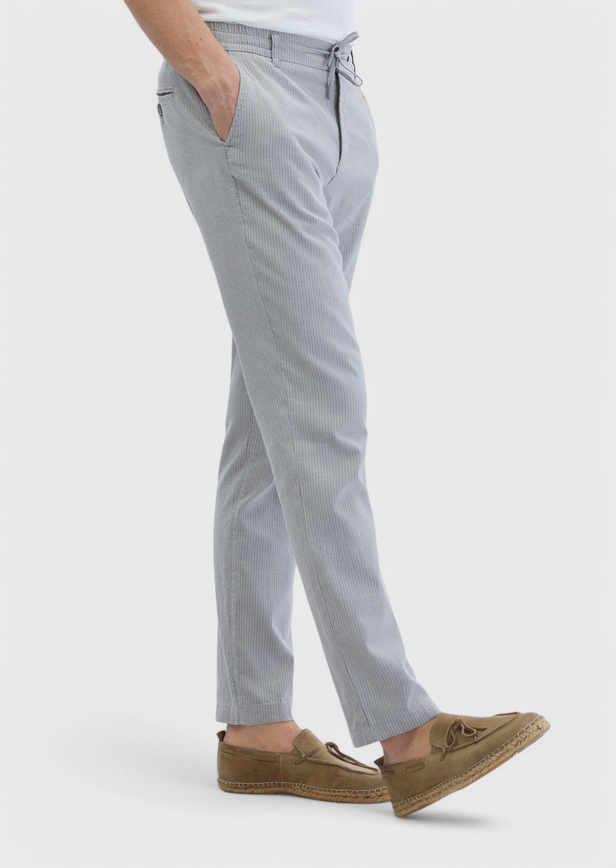 Gri Çizgili Dokuma Jogging Fit Casual Pamuk Karışımlı Pantolon