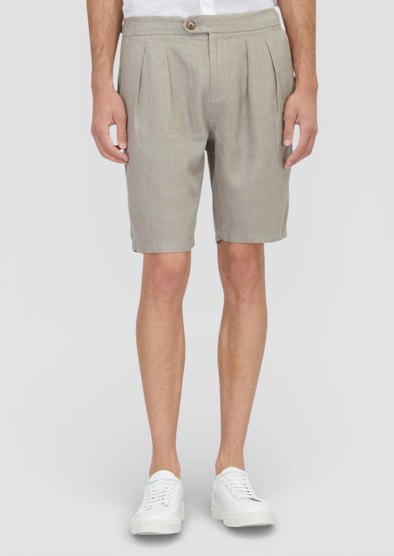 Vizon Düz Dokuma Carrot Fit Casual %100 Keten Bermuda