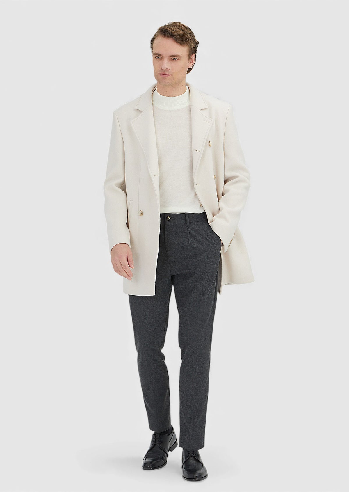 Ekru Regular Fit Kruvaze Yaka Casual Dokuma Kaban