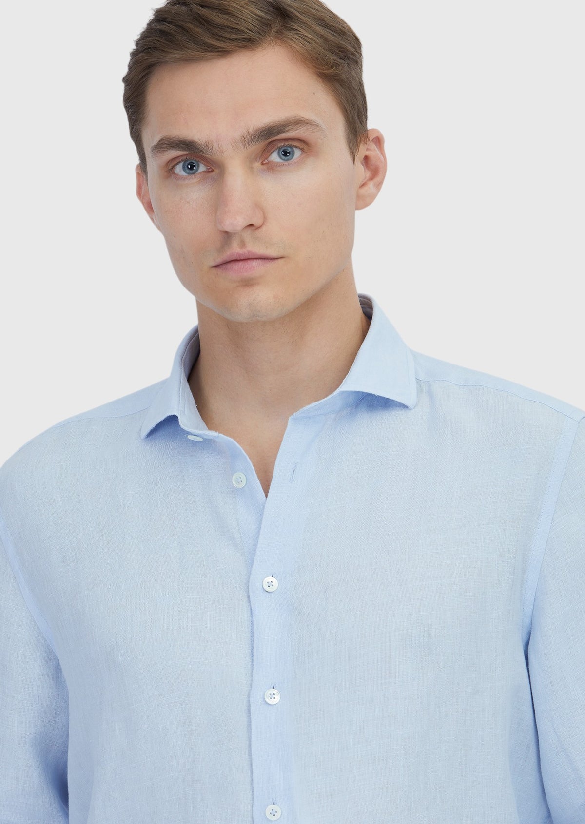 Mavi Düz Casual Fit Uzun Dokuma Casual %100 Keten Gömlek
