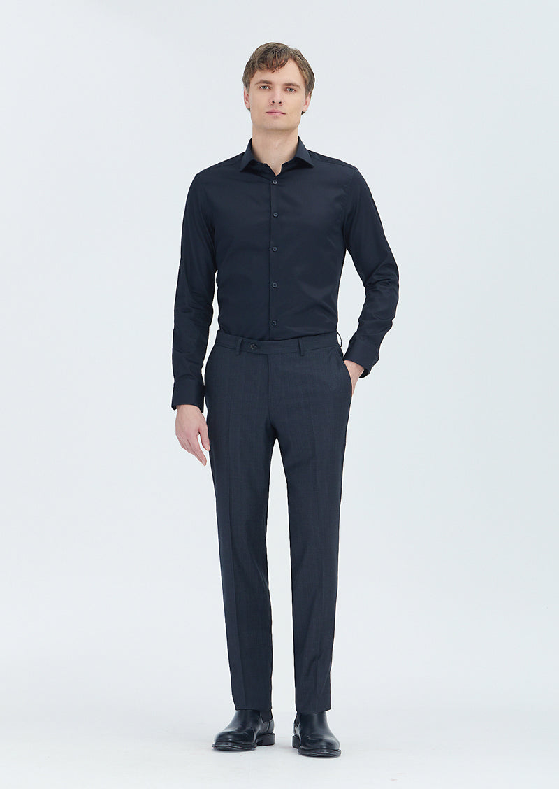 Siyah Düz Slim Fit Uzun Dokuma Klasik %100 Pamuk Gömlek