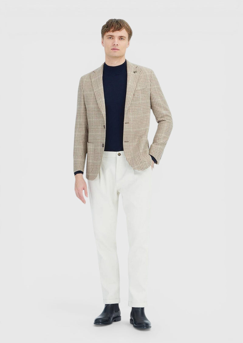 Bej Kareli Shirt Shoulder Slim Fit Yün Karışımlı Ceket