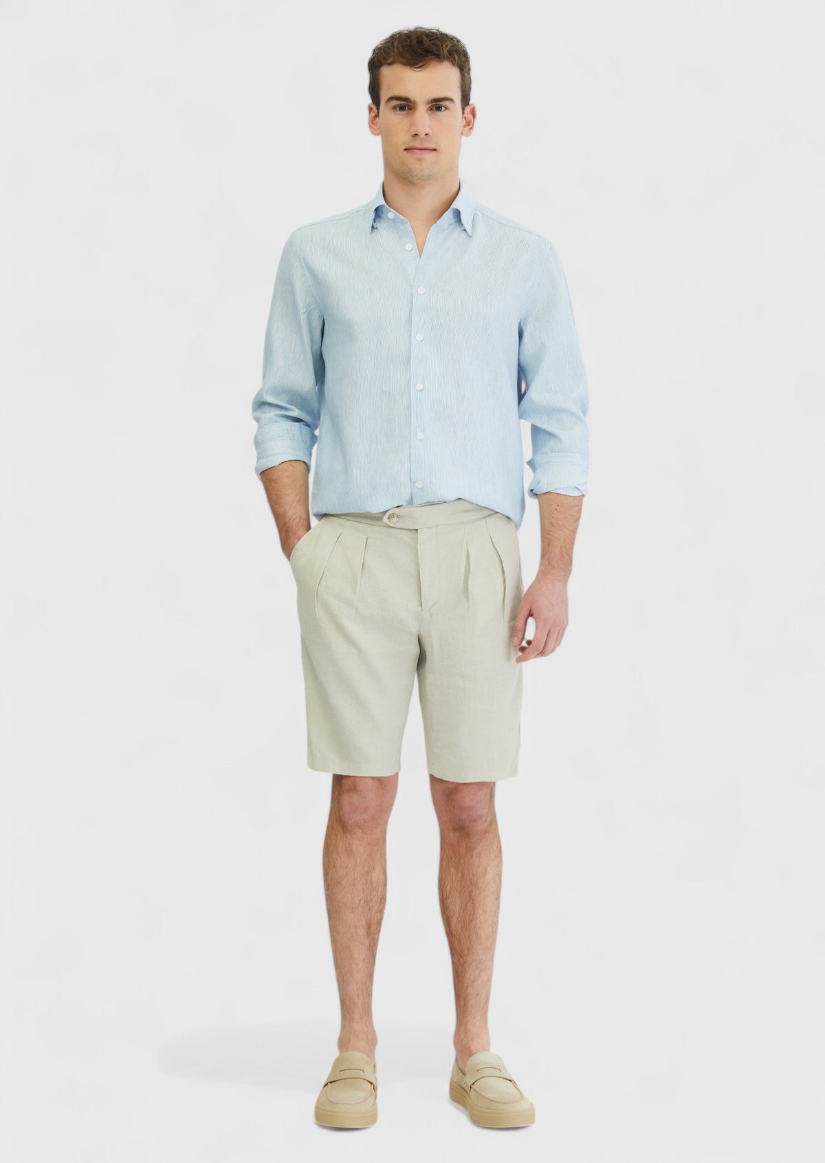 Mavi Çizgili Casual Fit Uzun Dokuma Casual Pamuk Karışımlı Gömlek