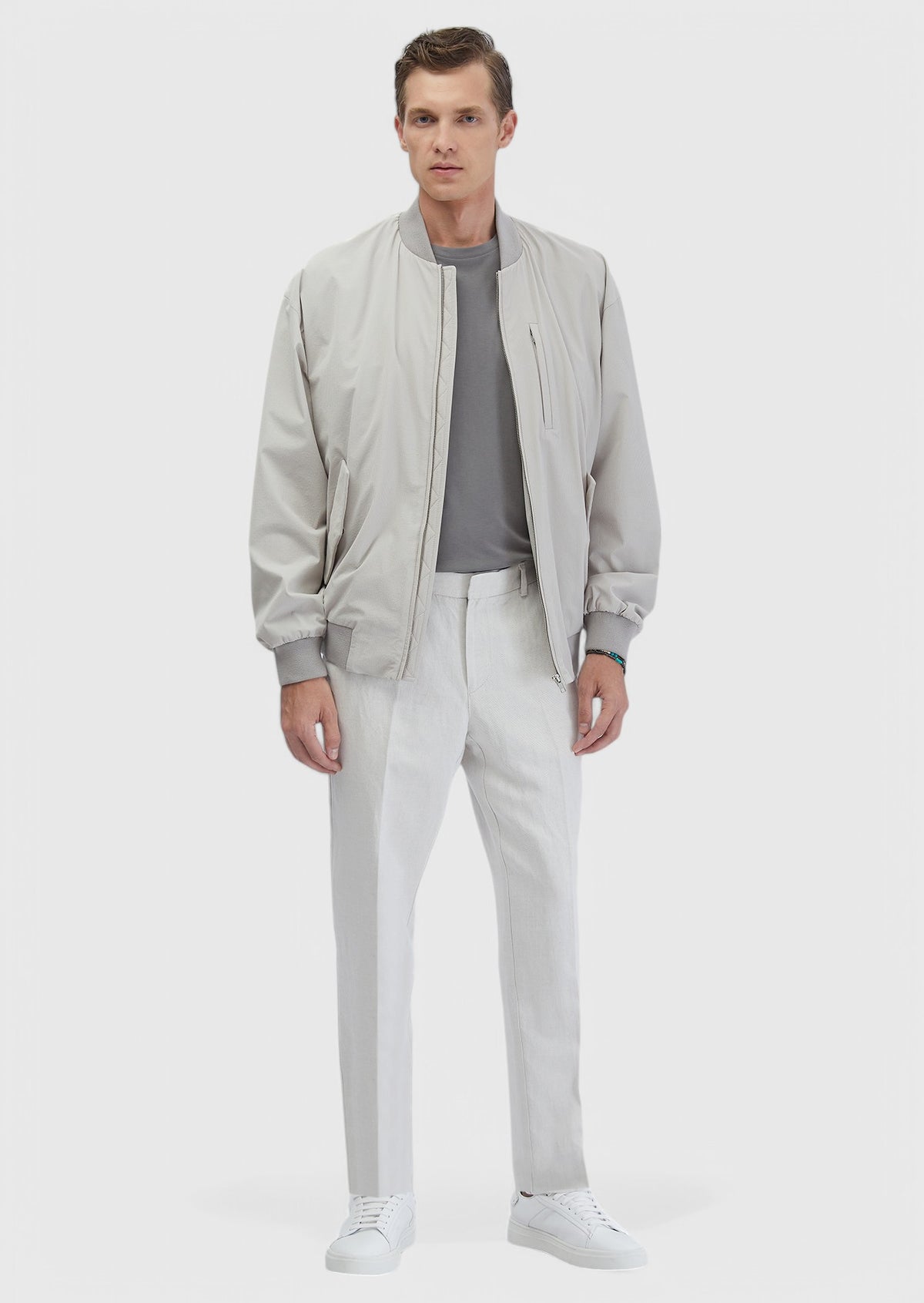 Açık Gri Regular Fit Dik Yaka Casual Dokuma Mont
