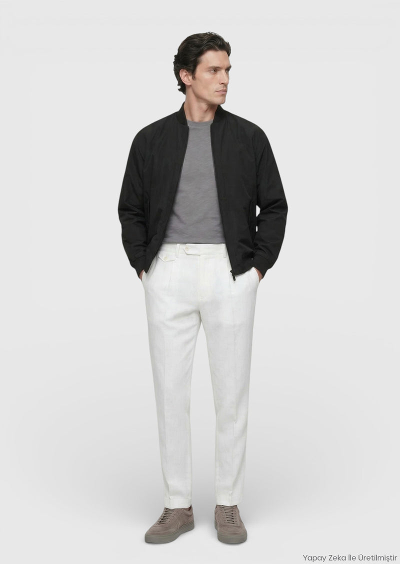 Siyah Regular Fit Dik Yaka Casual Dokuma Mont