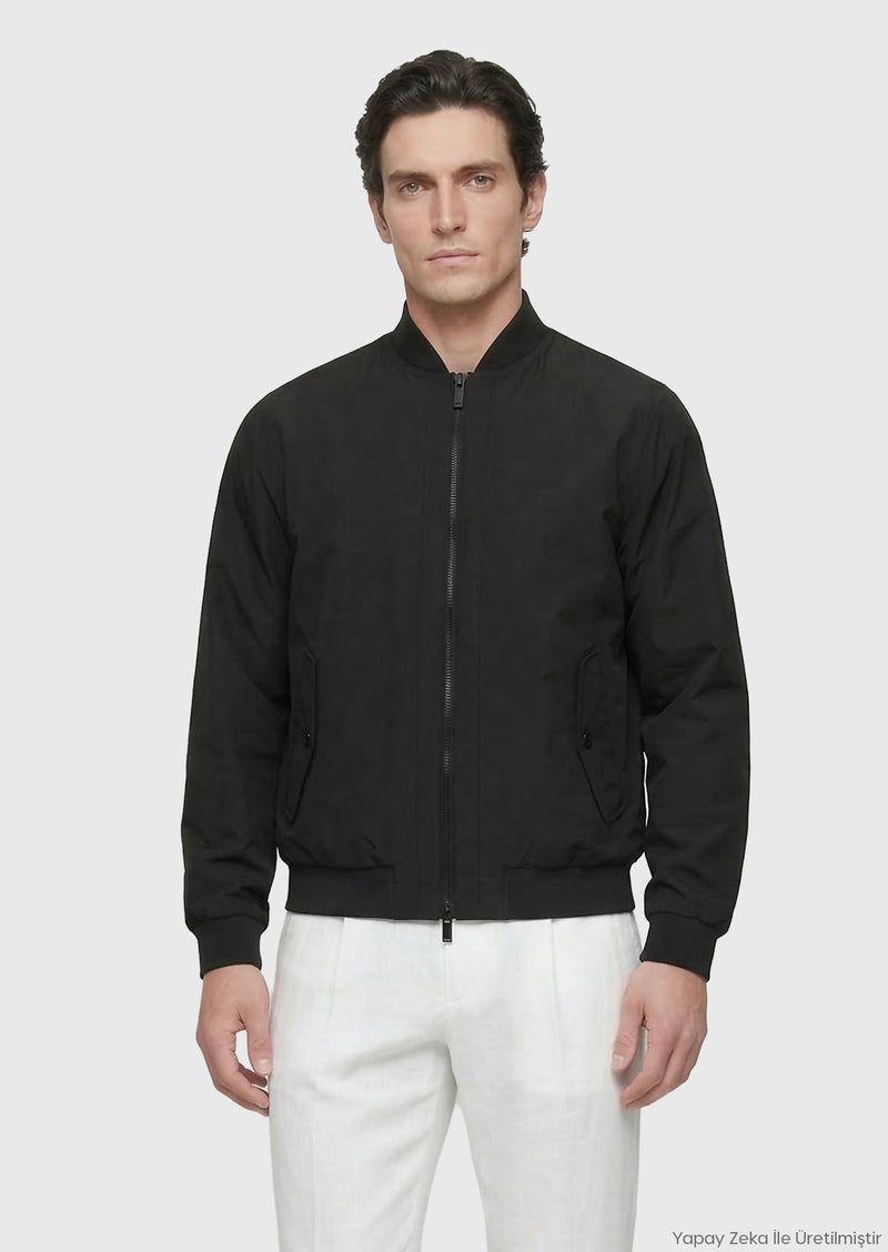 Siyah Regular Fit Dik Yaka Casual Dokuma Mont