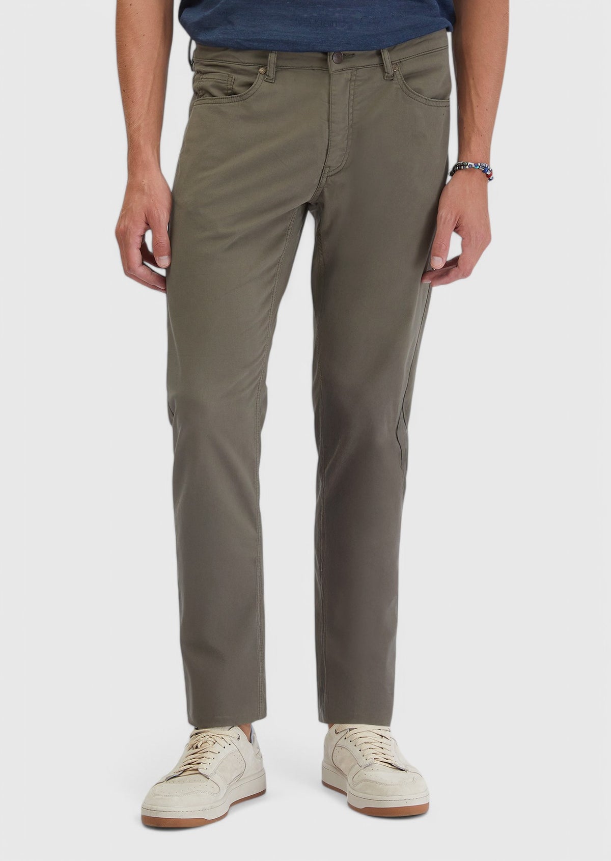 Haki Düz Dokuma Slim Fit Casual Pamuk Karışımlı Pantolon