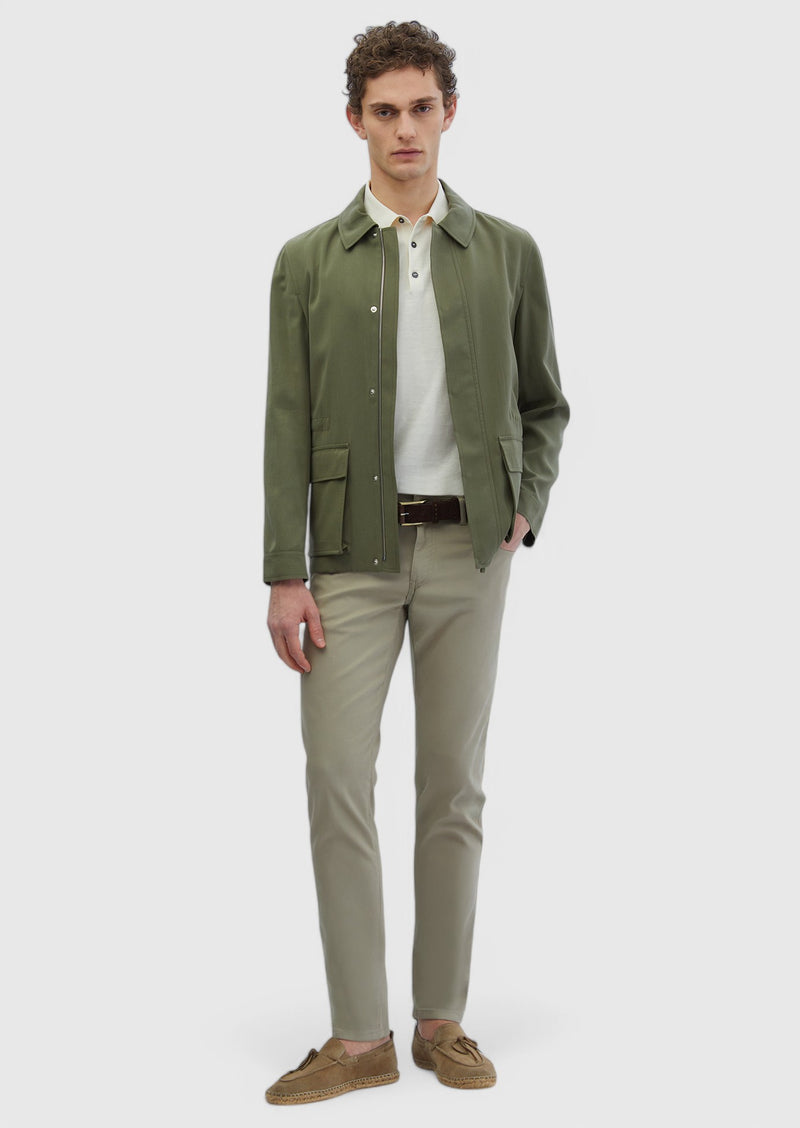 Haki Regular Fit Gömlek Yaka Casual Dokuma Mont