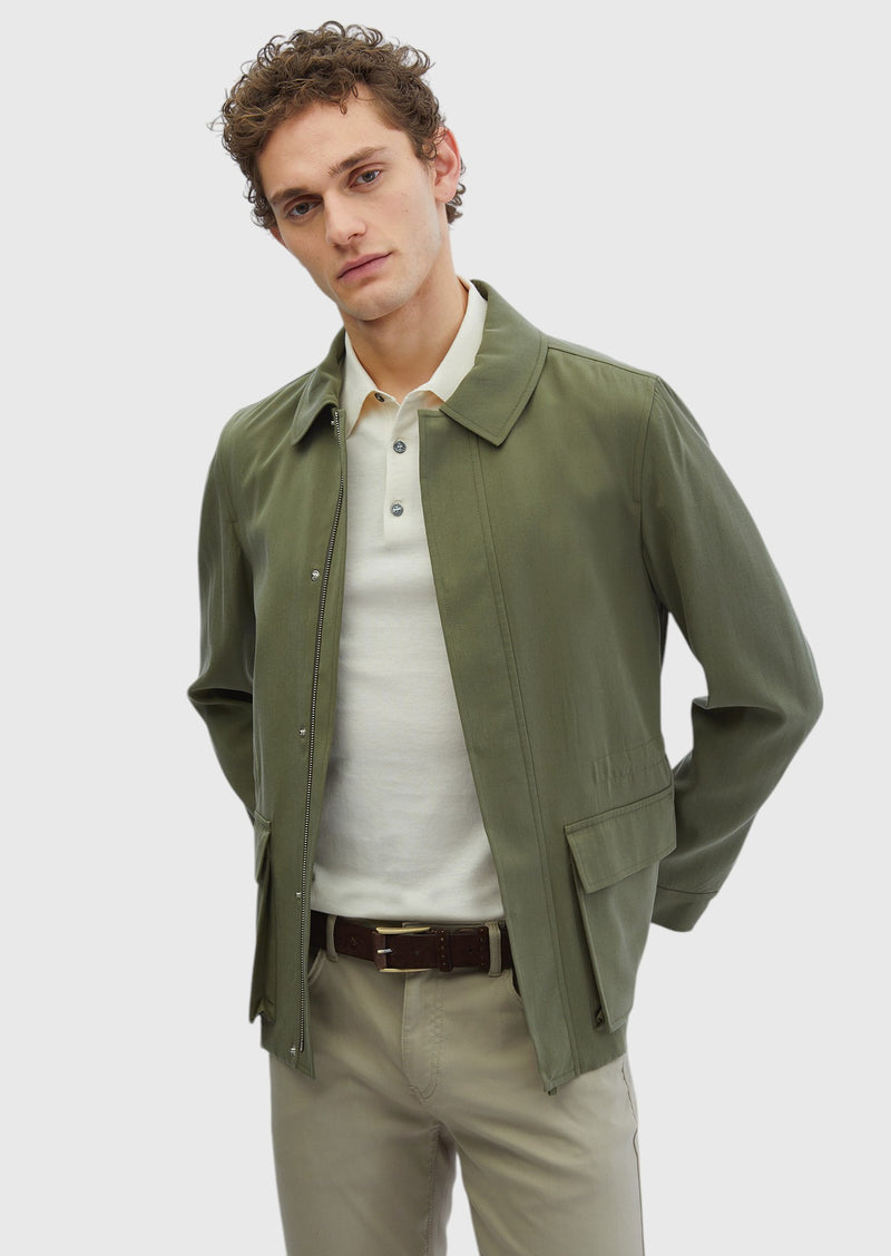 Haki Regular Fit Gömlek Yaka Casual Dokuma Mont