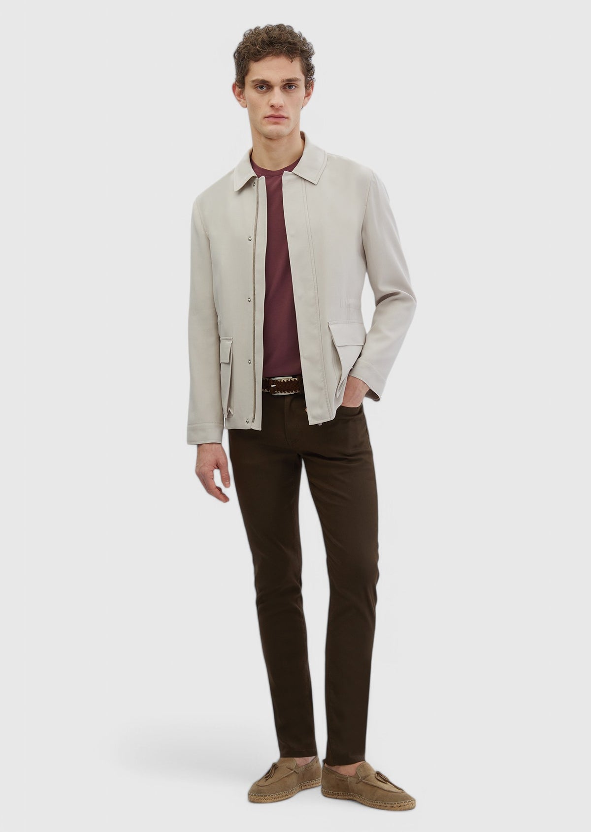 Bej Regular Fit Gömlek Yaka Casual Dokuma Mont