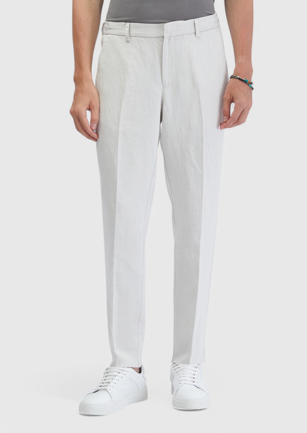 Kum Düz Dokuma Jogging Fit Casual Keten Karışımlı Pantolon