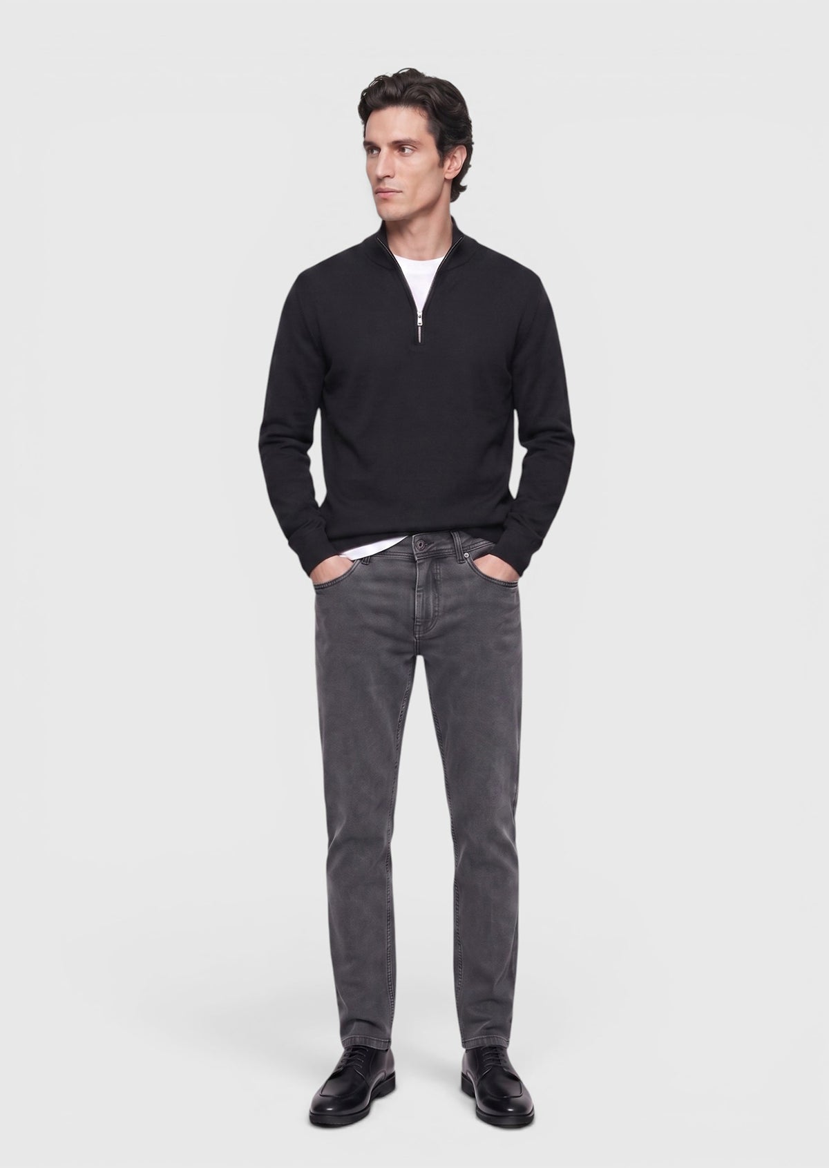 Antrasit Düz Dokuma Slim Fit Casual Pamuk Karışımlı Pantolon