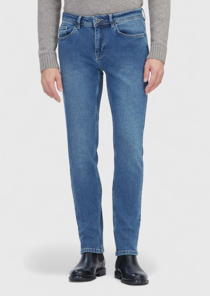 Mavi Düz Slim Fit Denim Pamuk Karışımlı Pantolon