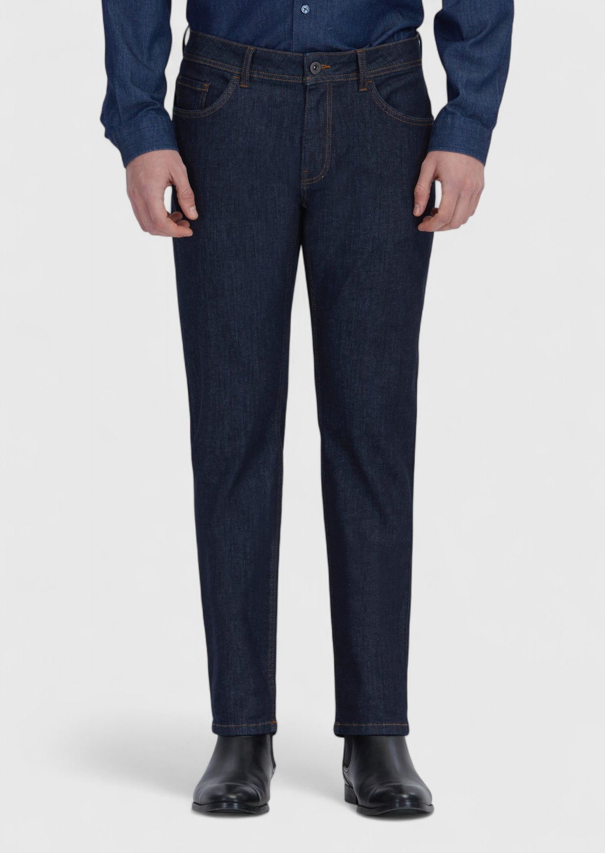 Lacivert Düz Slim Fit Denim Pamuk Karışımlı Pantolon