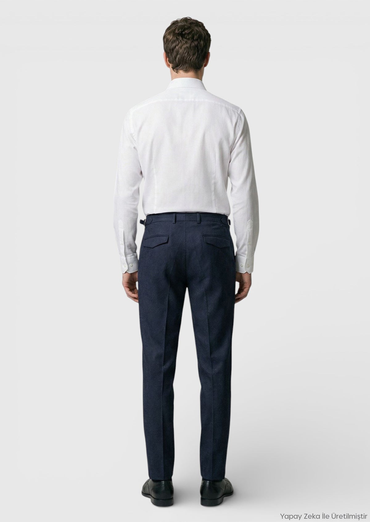 Lacivert Düz Dokuma Carrot Fit Casual Yün Karışımlı Pantolon