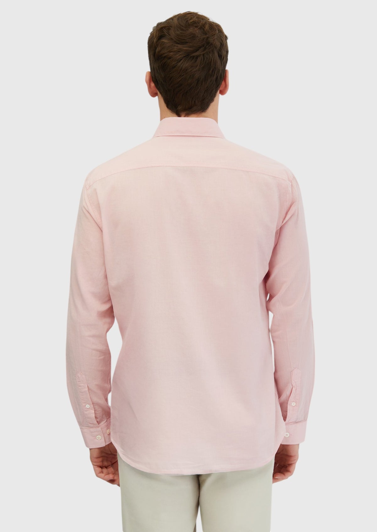 Pembe Düz Casual Fit Uzun Dokuma Casual %100 Pamuk Gömlek