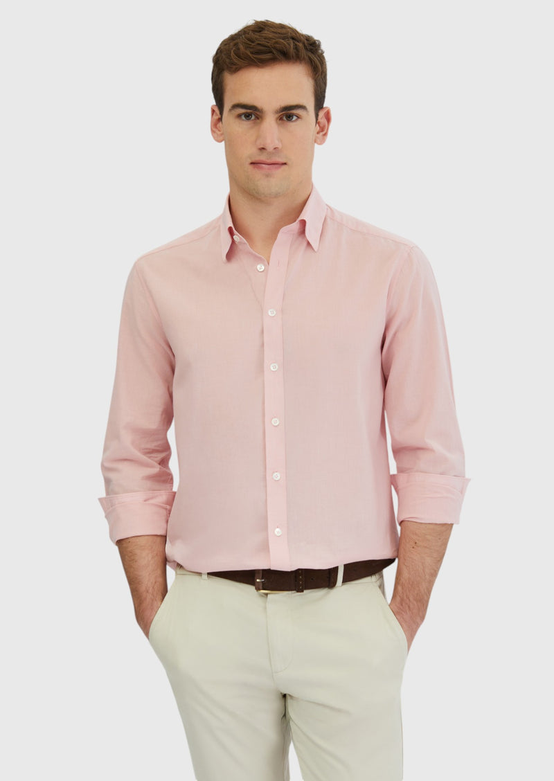 Pembe Düz Casual Fit Uzun Dokuma Casual %100 Pamuk Gömlek