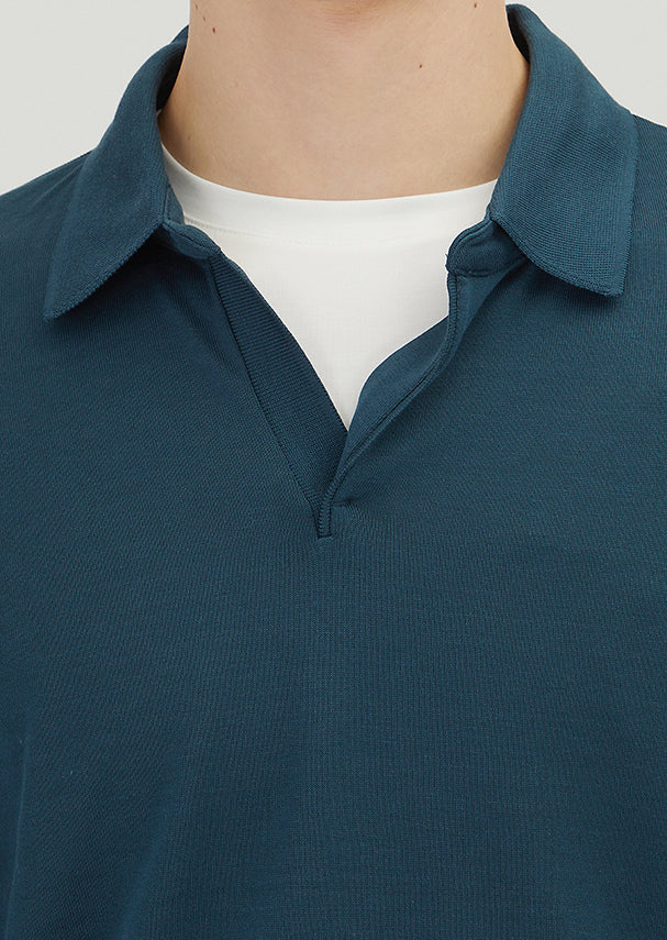 Petrol Polo Yaka Düz Sweatshırt