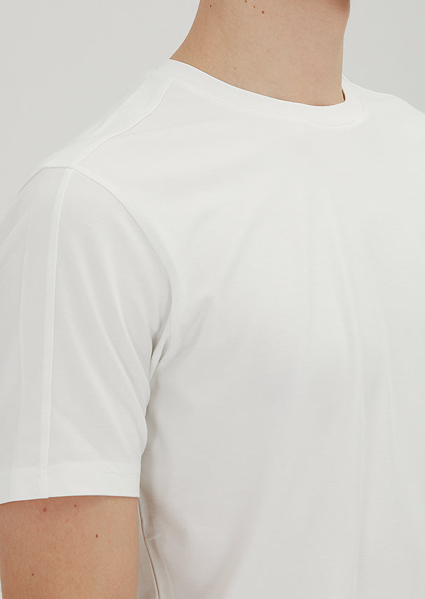 Ekru Düz Bisiklet Yaka T-Shirt