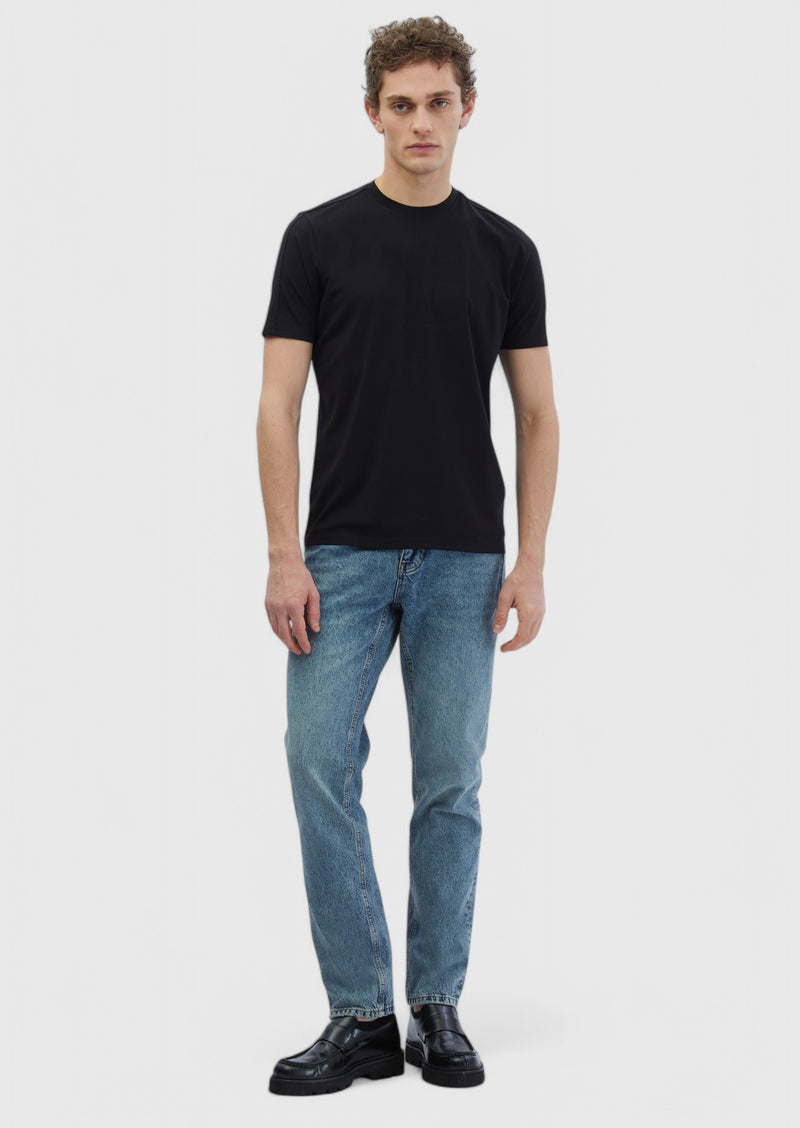 Siyah Düz Bisiklet Yaka T-Shirt
