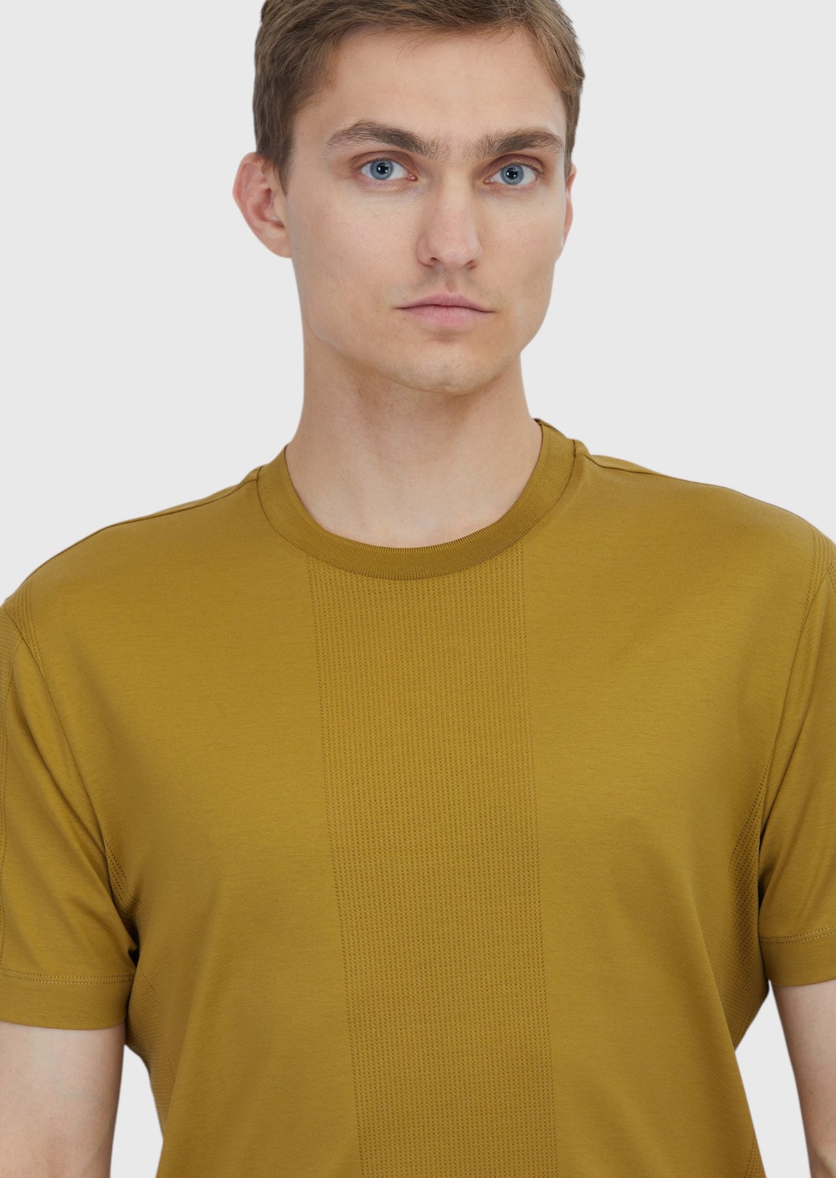 Yağ Yeşili Jakarlı Bisiklet Yaka %100 Pamuk T-Shirt