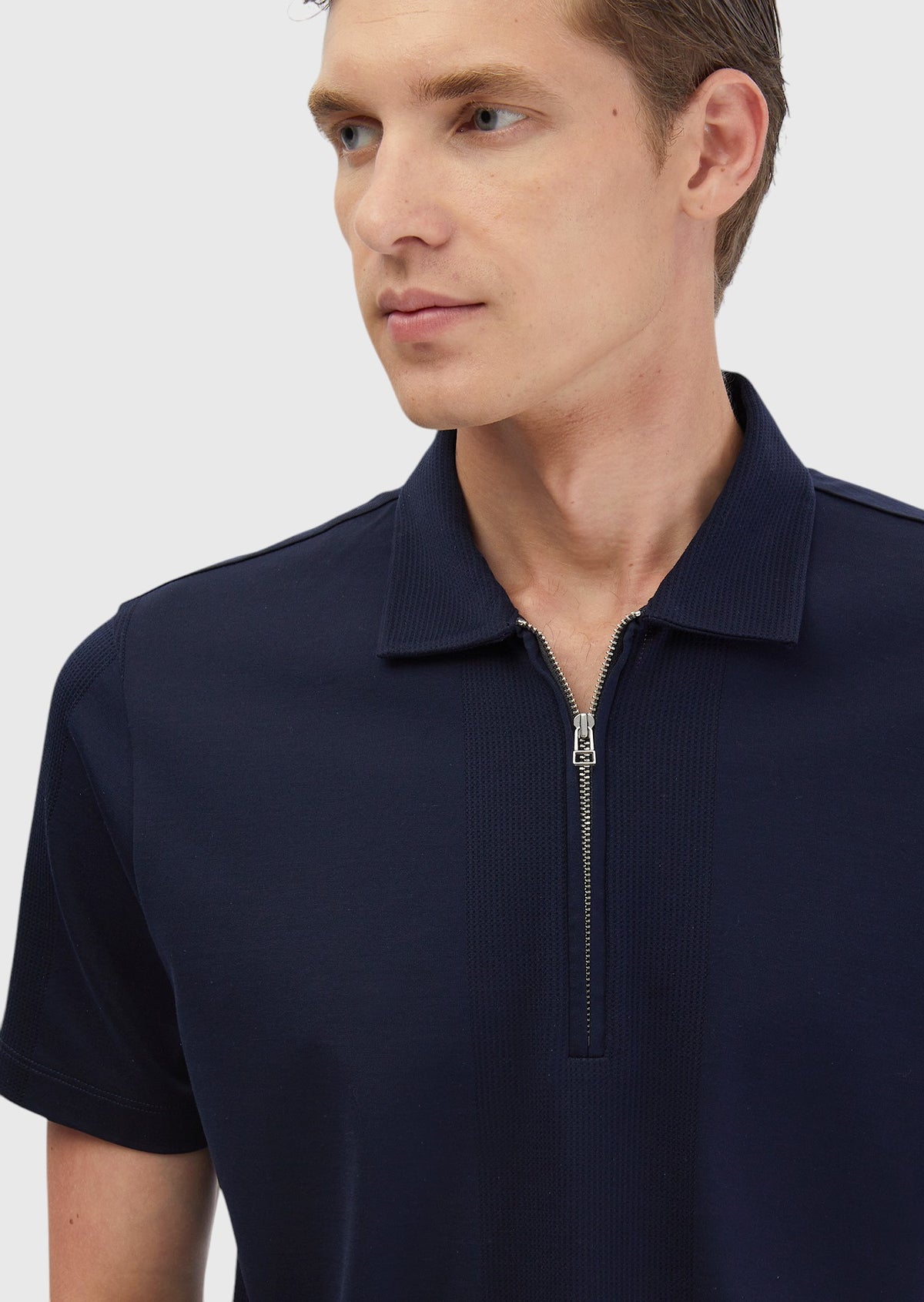Lacivert Jakarlı Polo Yaka %100 Pamuk T-Shirt