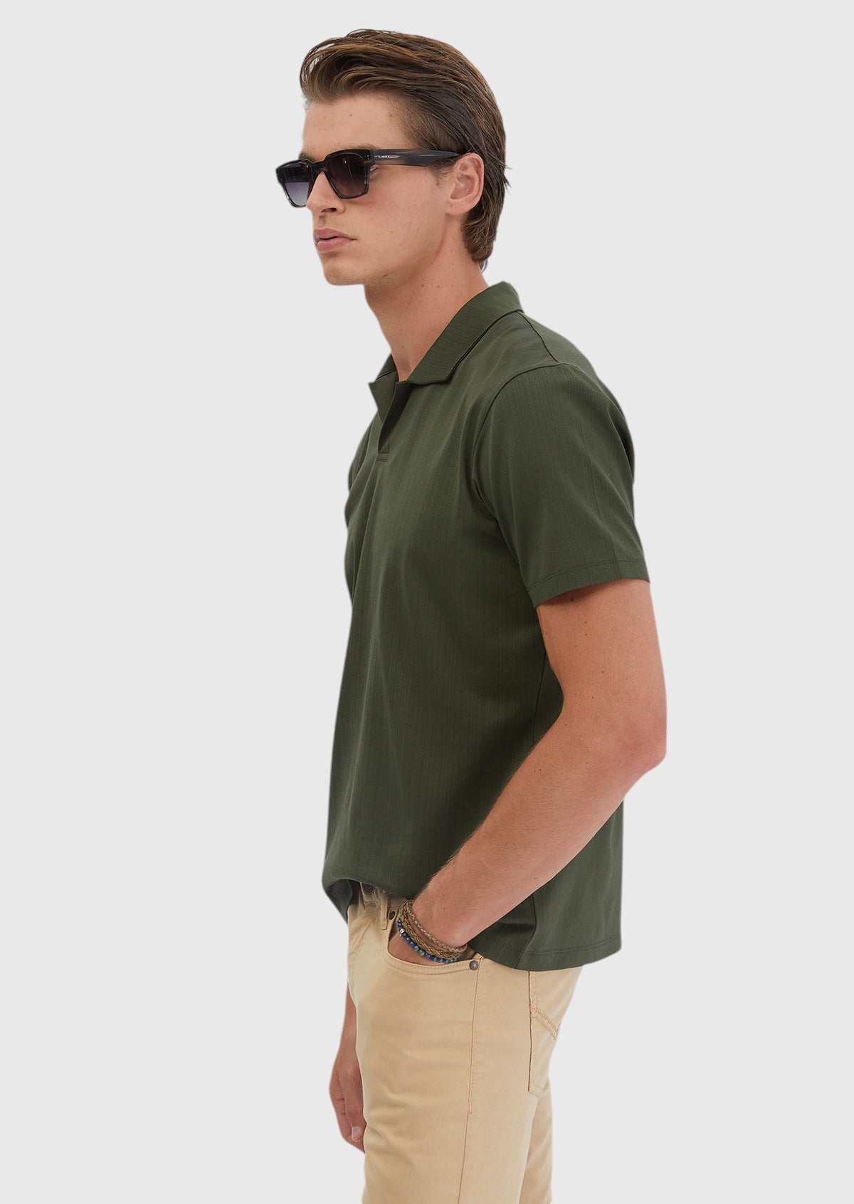Haki Jakarlı Polo Yaka %100 Pamuk T-Shirt