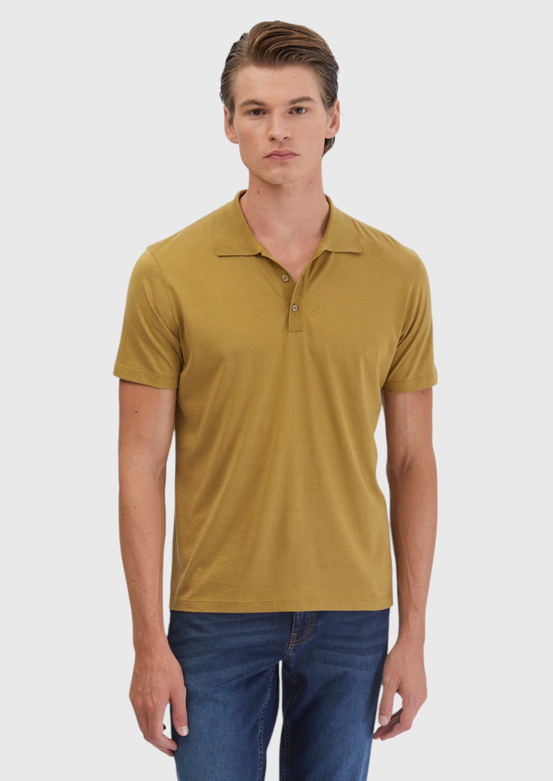 Yağ Yeşili Düz Polo Yaka Pamuk Karışımlı T-Shirt