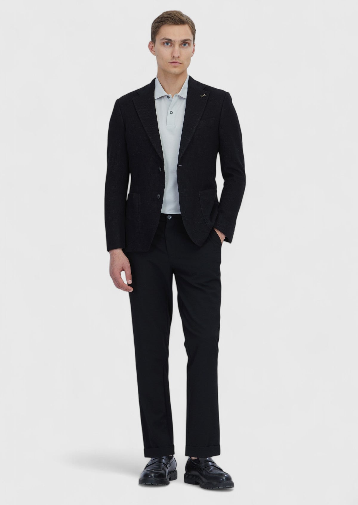 Siyah Düz Shirt Shoulder Slim Fit Pamuk Karışımlı Örme Ceket