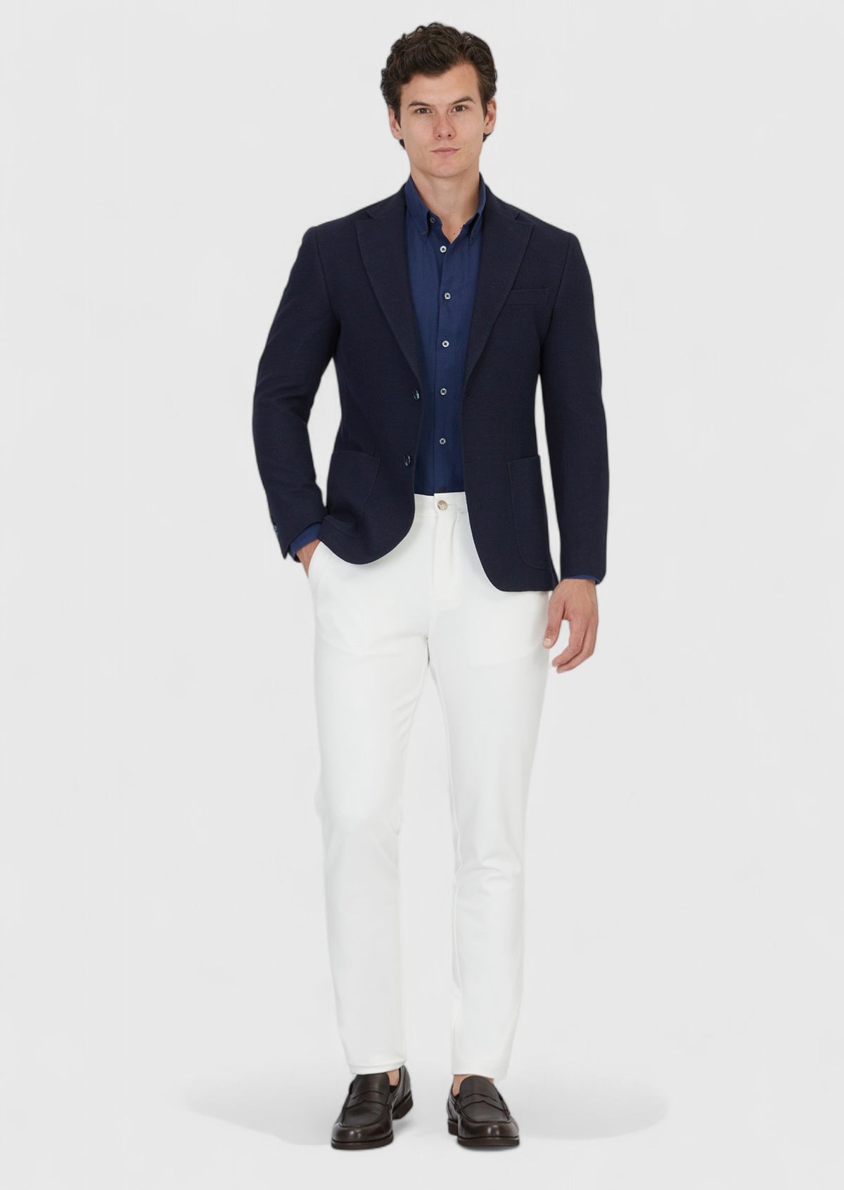 Lacivert Düz Shirt Shoulder Slim Fit Pamuk Karışımlı Örme Ceket
