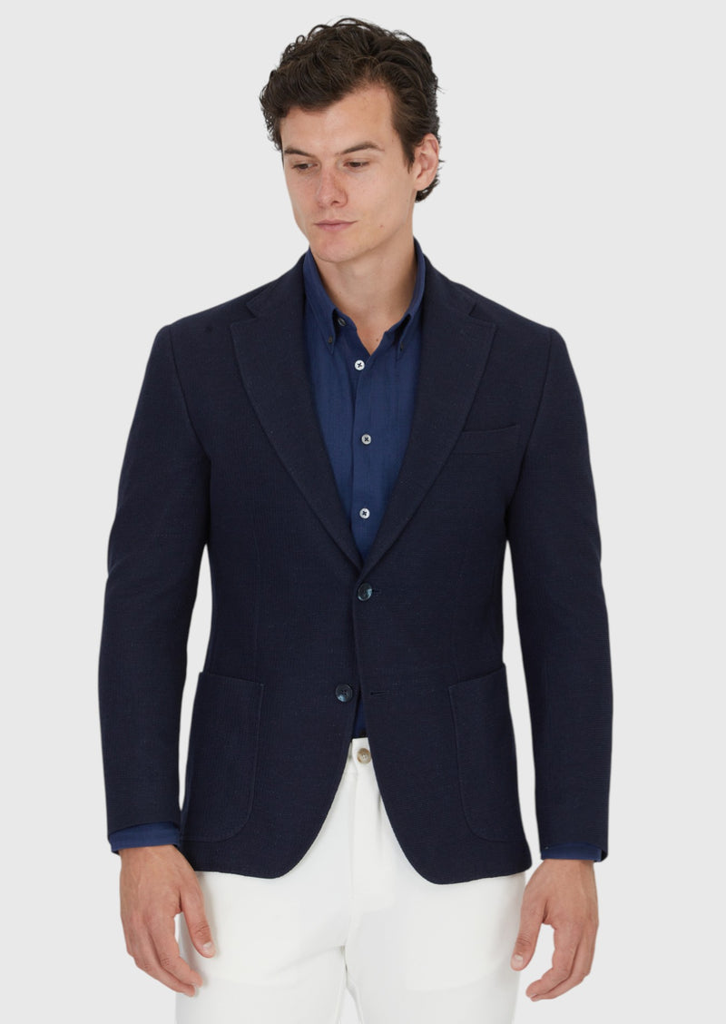 Lacivert Düz Shirt Shoulder Slim Fit Pamuk Karışımlı Örme Ceket