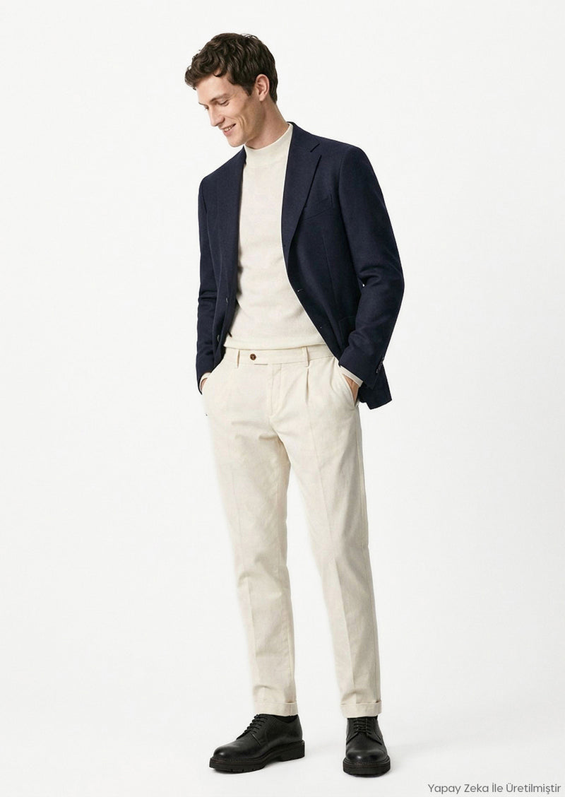 Lacivert Comfort Fit %100 Yün Ceket