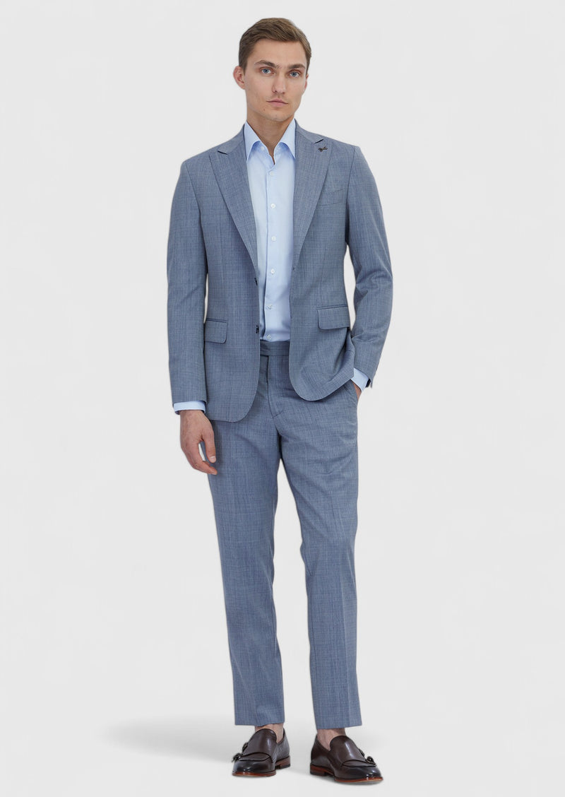 İndigo Düz Zeroweight Slim Fit %100 Yün Takım Elbise