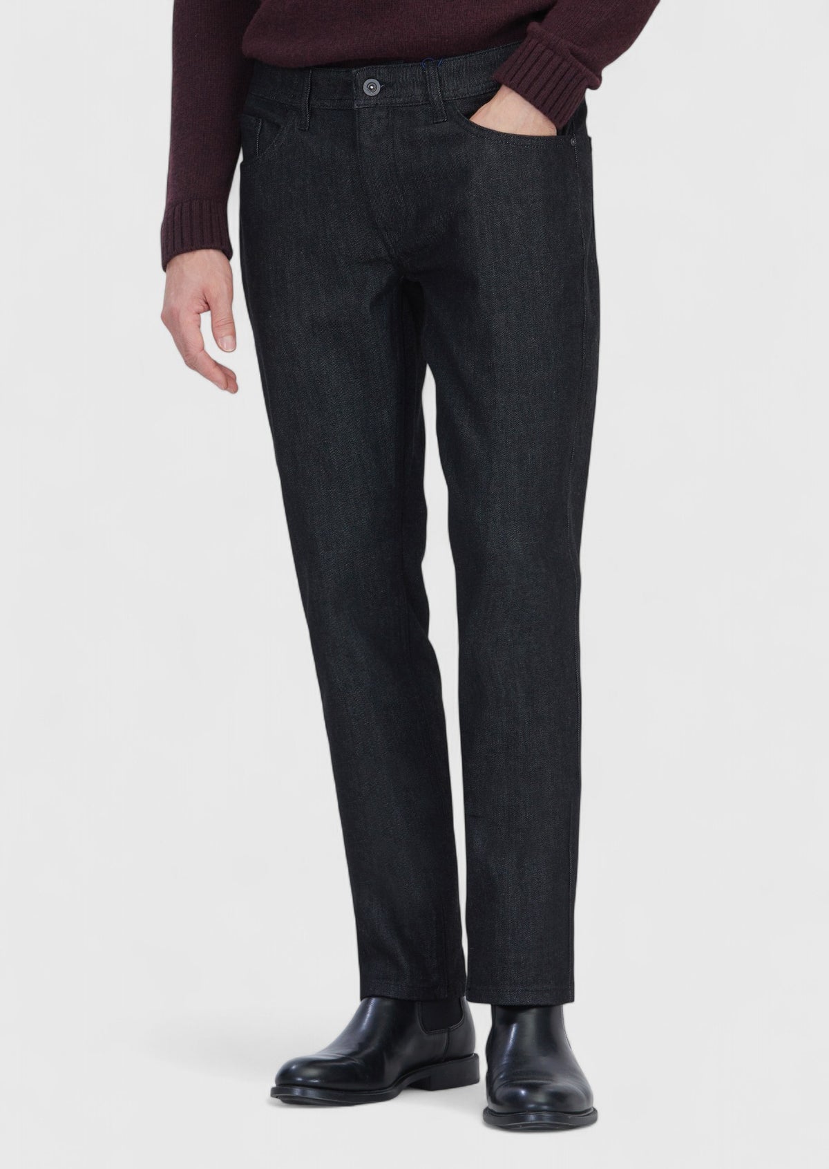 Siyah Düz Slim Fit Denim Pamuk Karışımlı Pantolon
