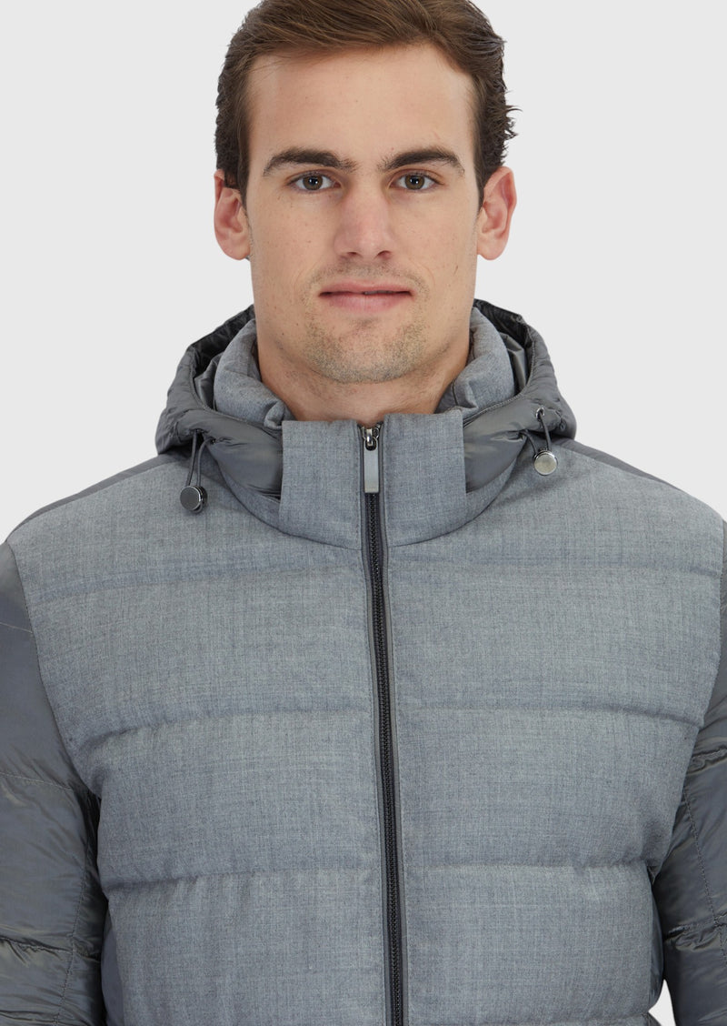 Gri Regular Fit Kapüşonlu Casual Dokuma Mont
