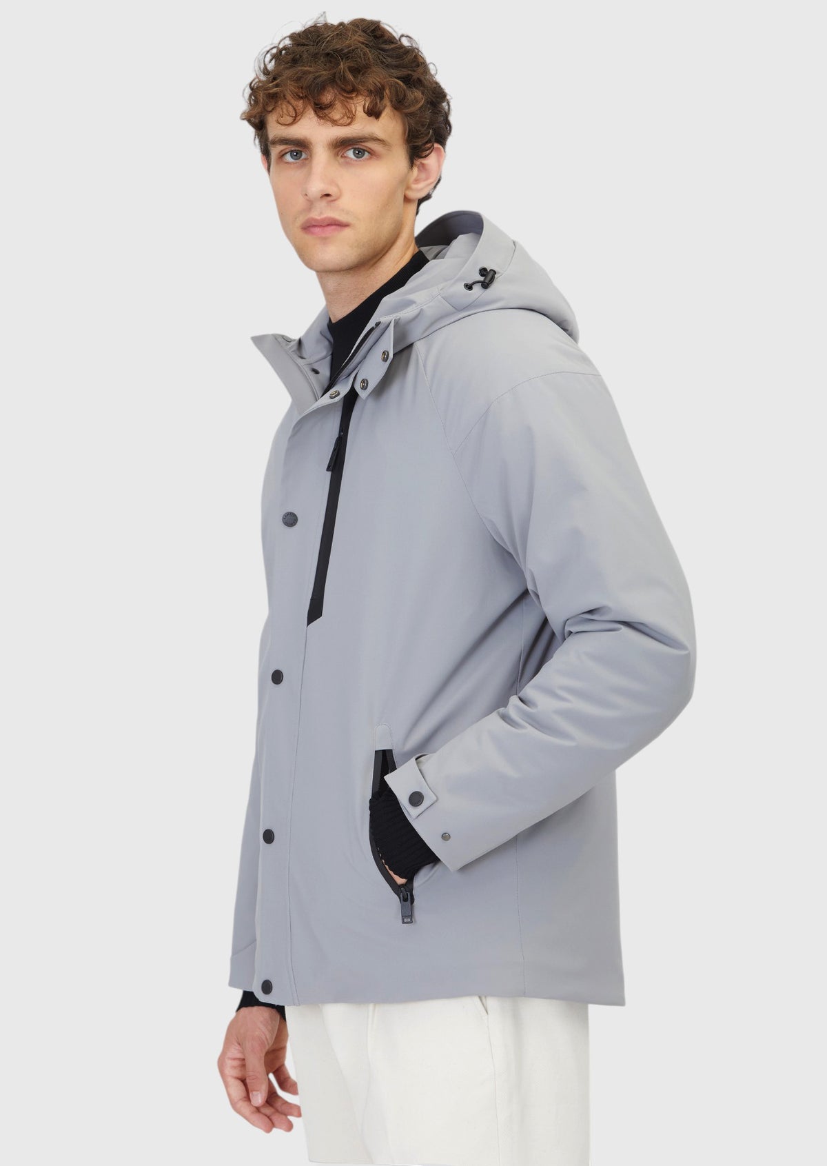 Açık Gri Regular Fit Kapüşonlu Casual Dokuma Mont