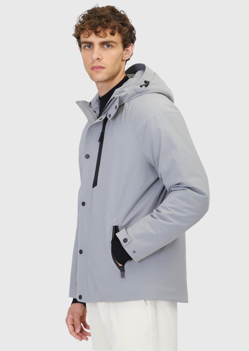 Açık Gri Regular Fit Kapüşonlu Casual Dokuma Mont