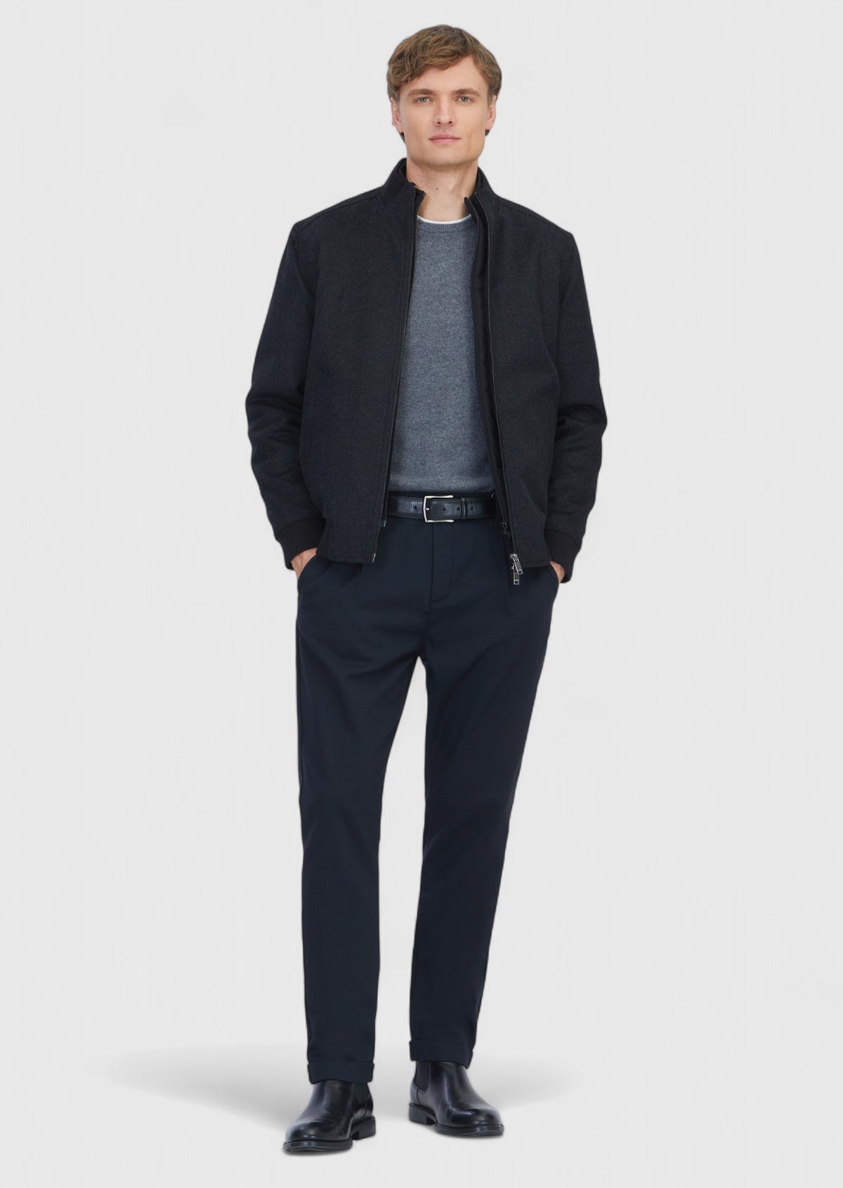 Siyah Regular Fit Dik Yaka Casual Dokuma Mont