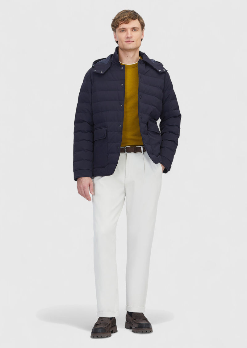 Lacivert Regular Fit Kapüşonlu Casual Dokuma Mont
